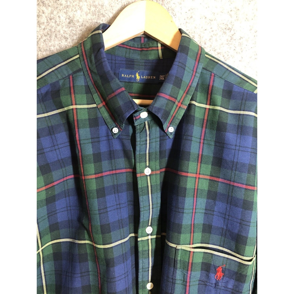 Ralph Lauren Shirt Mens 3XLT Blue Tartan Plaid Oxford Career Business Classic